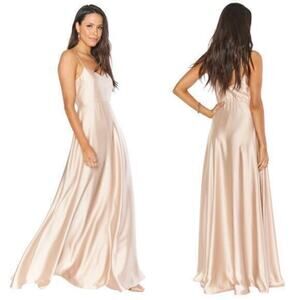show me your mumu faith maxi dress champagne luxe satin women small